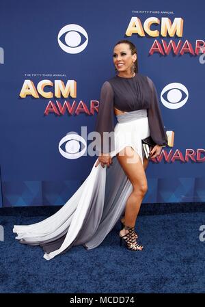 Las Vegas, NV, USA. 15th Apr, 2018. Mickie James at arrivals for 53rd Academy of Country Music (ACM) Awards - Arrivals 2, MGM Grand Garden Arena, Las Vegas, NV April 15, 2018. Credit: JA/Everett Collection/Alamy Live News Stock Photo