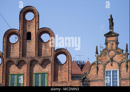 Gothic Bazylika Mariacka (St. Mary's Church) in Main City in historic centre of Gdansk, Poland. April 14th 2018, is second or third the largest brick  Stock Photo