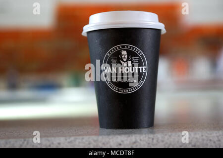 Montreal,Canada,14 April,2018.Close-up of a Van Houtte paper coffe cup. Credit:Mario Beauregard/17�Թ����� Live News Stock Photo