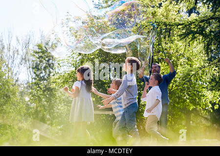 Soap Bubble Show at Full Speed Stock Photo