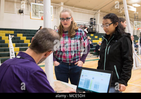U.S. Army Corps of Engineers is a federal agency focused on engineering, construction, and infrastructure. The archival photographic print documents students at DeSales High School participating in the E Week competition “Towering Above the Imagination” in Walla Walla, Washington, February 20–26, 2018. Stock Photo