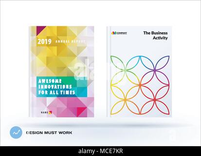 Business polygonal set of design brochure, abstract annual report, horizontal cover flyer in A4 Stock Vector