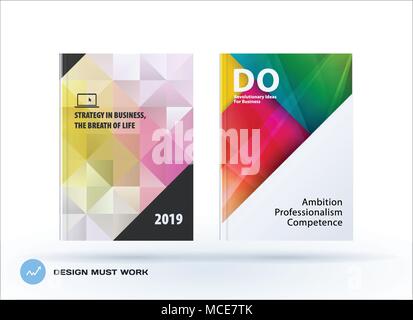 Business polygonal set of design brochure, abstract annual report, horizontal cover flyer in A4 Stock Vector