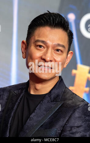 HONG KONG, CHINA - APRIL 15 2018: Secret Superstar movie launch.Indian superstar actor, Aamir Khan, (pictured),joins co-star Zaira Wasim in meeting Ho Stock Photo