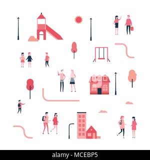 City - flat design style set of isolated elements Stock Vector