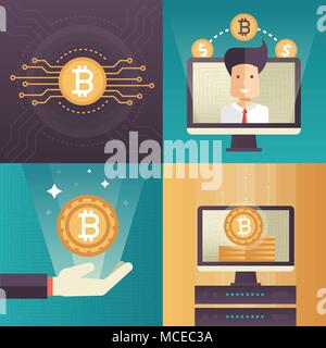 Cryptocurrency - set of colorful flat design style infographics elements Stock Vector