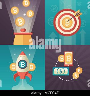 Cryptocurrency - set of colorful flat design style infographics elements Stock Vector