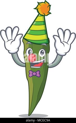 Clown okra mascot cartoon style vector illustration Stock Vector