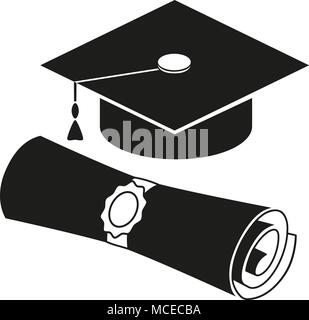 Diploma scroll graduation hat silhouette set Stock Vector