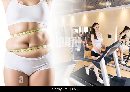 Smiling fat girl in sporty top and leggings holding dumbbells in hand  happily showing ok gesture while looking in camera over white background  Stock Photo - Alamy