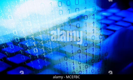 Thief man keyboard and big data bank cyber security Stock Photo