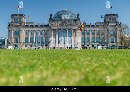 Severely damaged during the second world war, the Reichstag was fully restored after the reunification of Germany and now houses the Bundestag. Stock Photo