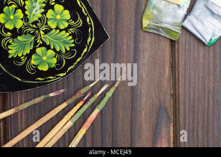 Thin paint brushes from cat hair use for small elements of Petrikov  painting Stock Photo - Alamy