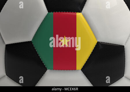 Close up of a soccer ball with Cameroon flag. 3D Rendering Stock Photo