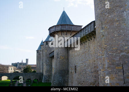 The Walls of Chateau Comtal, Carcassonne, Aude, France Stock Photo