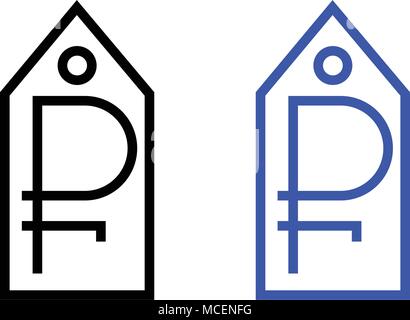Ruble tag icon. vector illustration. Black and Blue color Stock Vector