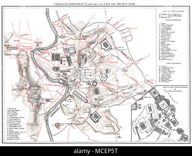 Vintage city plan of Ancient Rome and area around it showing topography ...