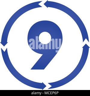 Number 9 sign turn iconvector illustration. flat style Stock Vector