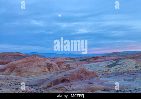 Moon rises over the Valley of Fire State Park, Nevada, United States. Stock Photo