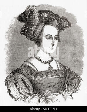 Anne Boleyn,  c. 1501 - 1536.  Queen of England from 1533 to 1536 as the second wife of King Henry VIII.  From Old England: A Pictorial Museum, published 1847. Stock Photo