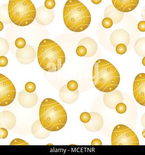 seamless pattern vector with gold Easter eggs and abstract circles Stock Vector