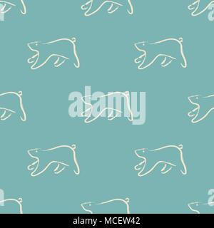 Seamless Pattern with funny running bears hand drawn in brush. Repeating Pattern. Vector Illustration Stock Vector