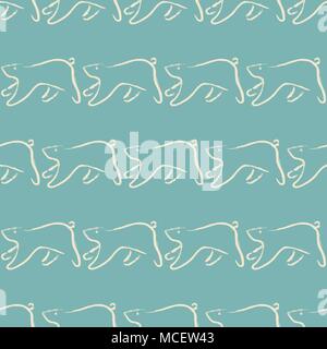 Seamless Pattern with funny running bears hand drawn in brush. Repeating Pattern. Vector Illustration Stock Vector