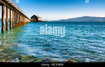 Garibaldi, Oregon,USA - July 30, 2011:  US Coast Guard Historical Boat House 'Piers End' on the Oregon Coast. Stock Photo