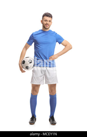 Full length portrait of a male soccer player isolated on white background Stock Photo