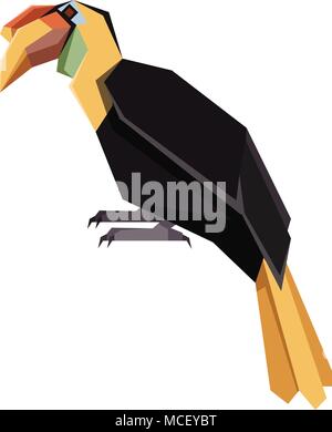 Vector image of the Flat geometric Winkled Hornbill Stock Vector