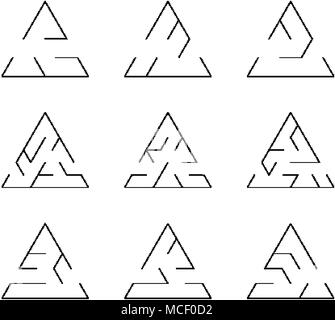 Triangular thin line maze icons for design Stock Vector