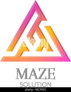 Triangular maze logotype. Colorful labyrinth logo illustration Stock Vector