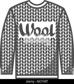 Wool emblem with knitted sweater. Label for hand made, knitting or tailor shop Stock Vector