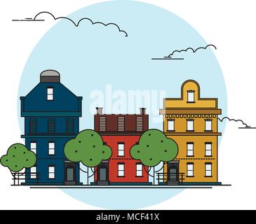 Town city, suburban, street line with trees and alley modern vector illustration, concept Stock Vector