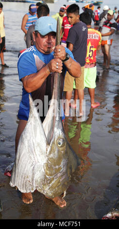 The fishing village Puerto Lopez at the Pacific Coast of Ecuador   Morning catch Stock Photo