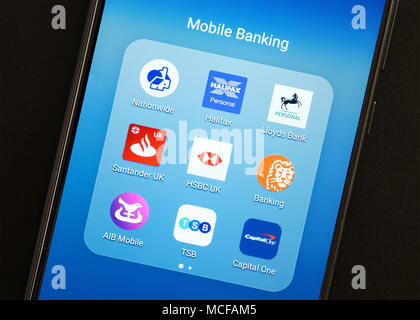 Banking Apps on a Smartphone, UK Stock Photo