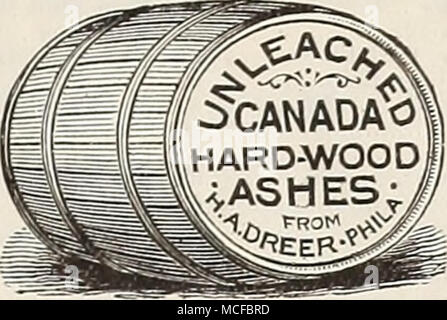 . Canada Hard-wood Ashes. Indispensable as a lawn dressing, or to apply to or- chards. They should be ap- plied late in fall or early in spring, so that the rains and snows may leach the ashes and carry the elements down to the roots of grass or trees. Our ashes are screened and are in proper condition for immediate use. Apply at the rate of 1000 to 1500 lbs. per acre. 50 lbs. $1.00; per bbl. $2.50; ton $18.00. Clay's Fertilizer. This valuable imported manure is especially recommended to all who grow either fruit, flowers or vegetables, and wish to bring them to the highest perfec- tion. Shoul Stock Photo