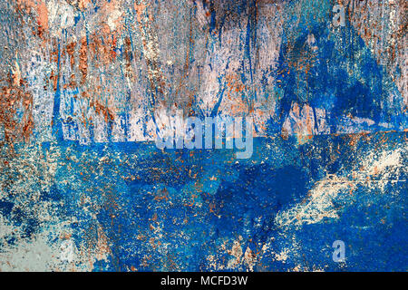 Weathered Blue Painted Wood Planks as Background or Texture, Artificial Pattern. Peeled blue painted surface. Stock Photo