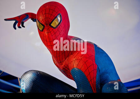 Figure of famous super hero spiderman in the shop. Spider-Man is a fictional superhero in American comic books published by Marvel Comics Stock Photo