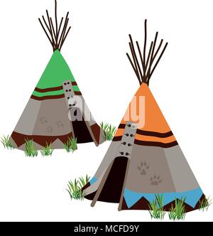 Wigwam, traditional dwelling by Indigenous people of the Great Plains and Canadian Prairies of North America. Stylized vector illustration Stock Vector