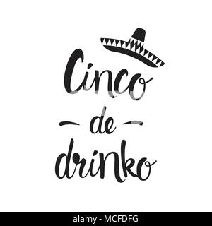 Cinco De Mayo Hand Drawn Lettering Calligraphy Black On White Background Vector Illustration Stock Vector