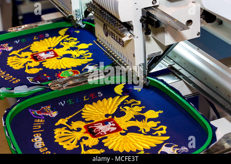Automatic embroidery machine Velles, multihead equipment Stock Photo