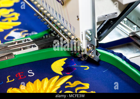 Automatic embroidery machine Velles, multihead equipment Stock Photo