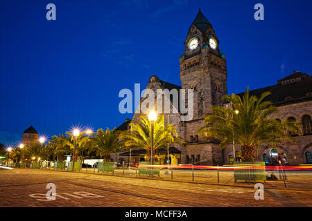 Metz train station at the evening blue hour. Stock Photo