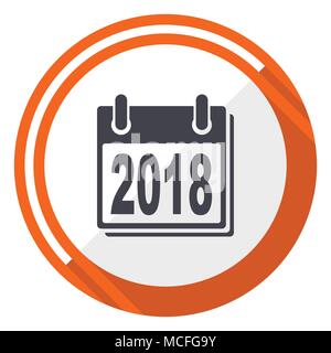 New year 2018 flat design orange round vector icon in eps 10 Stock Vector