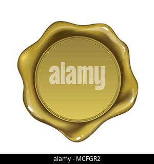 Golden wax seal isolated on white background Stock Vector