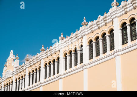 beautiful facade, historic church  exterior in old town - Casco Viejo, Panama City Stock Photo