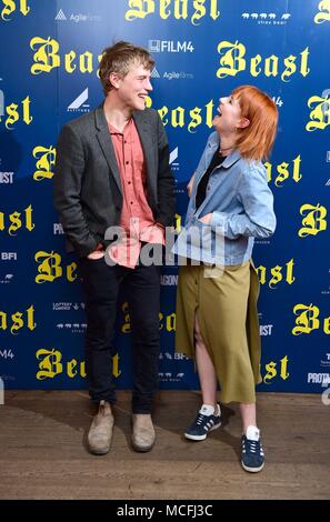 Johnny Flynn and Jessie Buckley attending a screening of new film Beast at the Ham Yard Hotel in London. Stock Photo