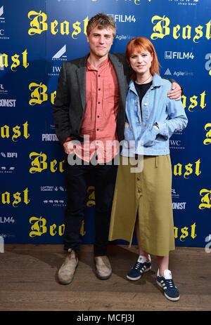 Johnny Flynn and Jessie Buckley attending a screening of new film Beast at the Ham Yard Hotel in London. Stock Photo