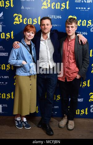 Jessie Buckley, Michael Pearce and Johnny Flynn attending a screening of new film Beast at the Ham Yard Hotel in London. Stock Photo